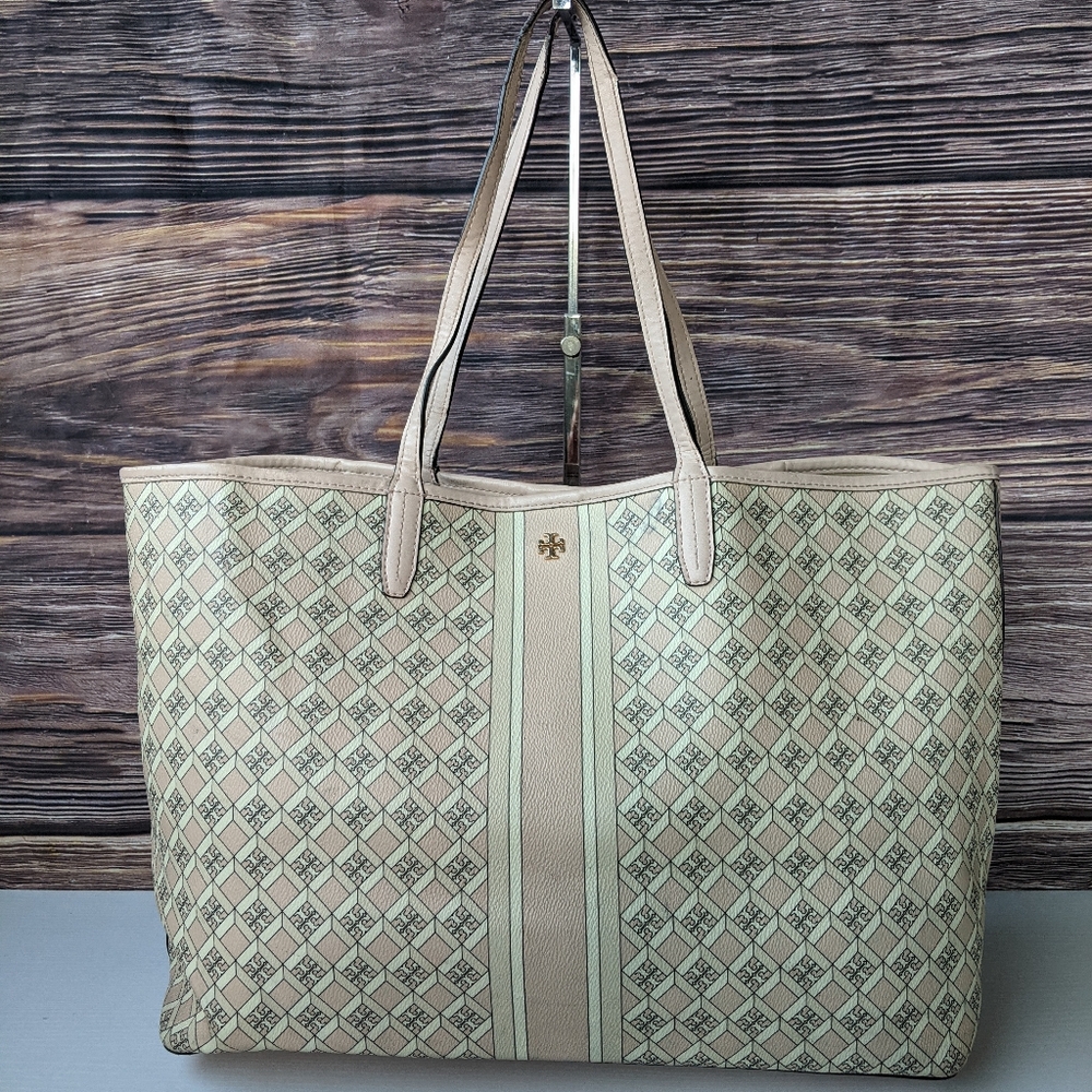 🌺Tory Burch Cream and Gray Geometric Tote